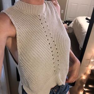 Beige Knit High Neck Tank Sweater